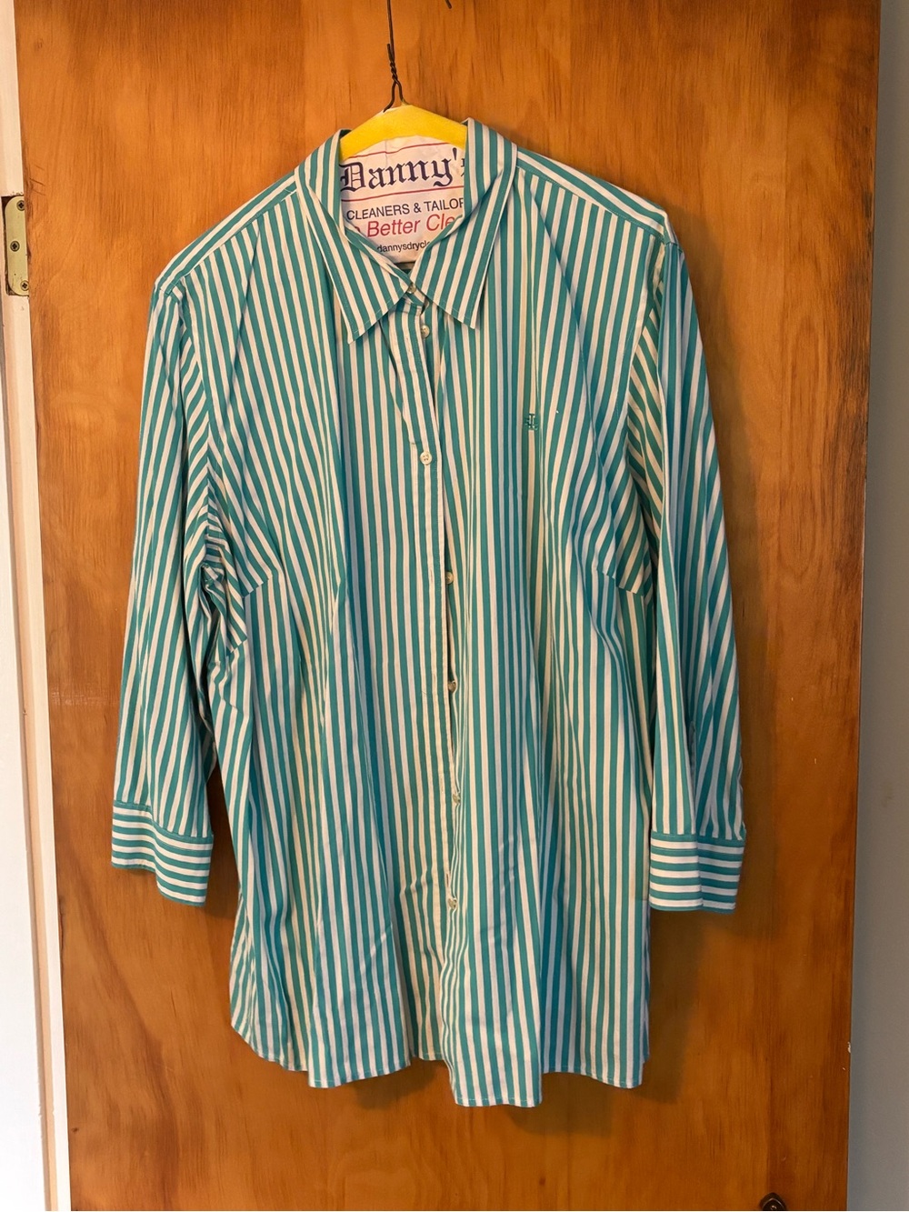 Ralph Lauren Women's Green Striped Long Sleeve Button Down Size 2X Cotton Shirt